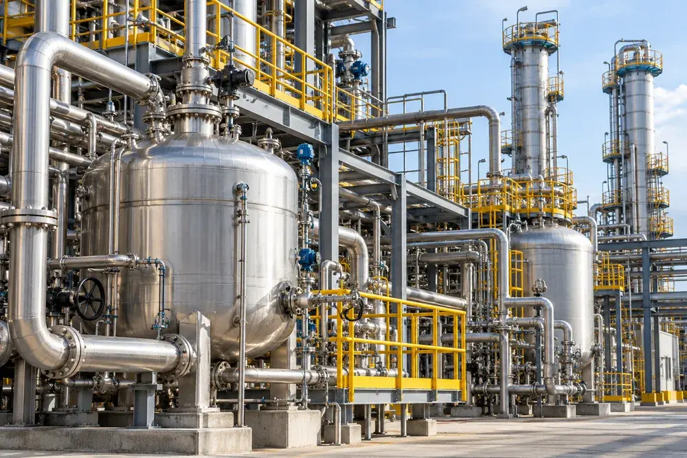 Process vessels and pipework at a chemical plant