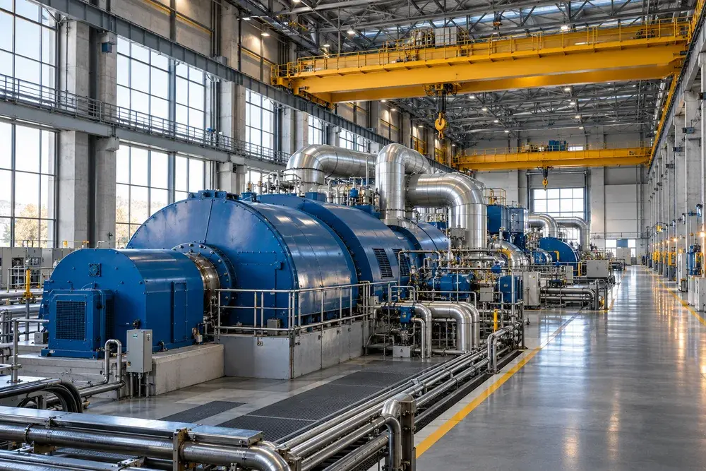 Turbines and overhead cranes in a power station